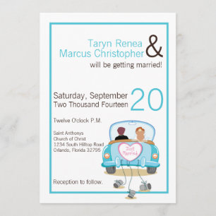 5x7 bruid bruidegom auto blikjes bruiloft uitnodig kaart