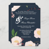 5x7 bruiloft uitnodiging Baby roze kosmos op marin (Voorkant / Achterkant)