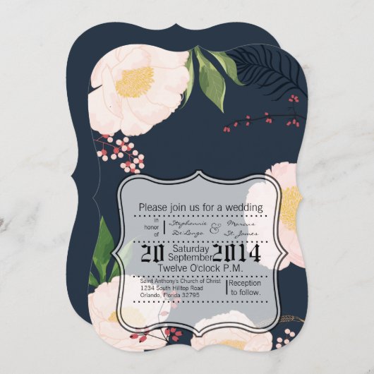 5x7 bruiloft uitnodiging Baby roze kosmos op wit (Voorkant / Achterkant)