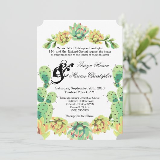 5x7 bruiloft uitnodiging Bohemian Cactus vetplante (Staand voorkant)