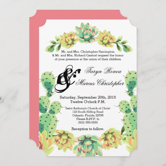 5x7 bruiloft uitnodiging Bohemian Cactus vetplante (Voorkant / Achterkant)