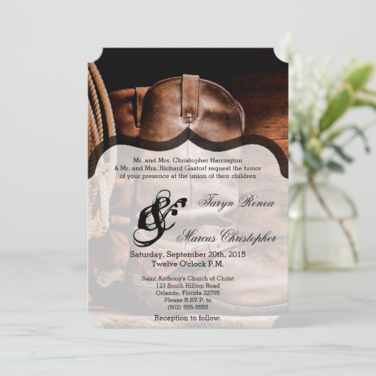 5x7 bruiloft uitnodiging cowboy laarzen schuur hou (Staand voorkant)