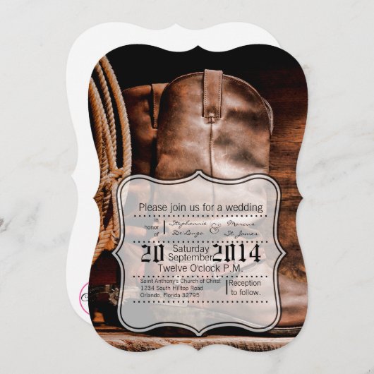 5x7 bruiloft uitnodiging cowboy laarzen schuur hou (Voorkant / Achterkant)