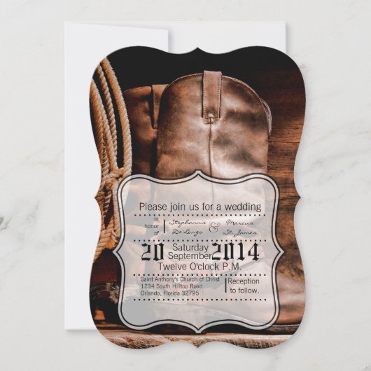 5x7 bruiloft uitnodiging cowboy laarzen schuur hou (Voorkant)
