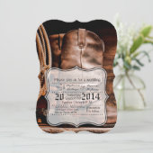 5x7 bruiloft uitnodiging cowboy laarzen schuur hou (Staand voorkant)
