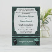 5x7 bruiloft uitnodiging Damask Blauwgroen paar (Staand voorkant)