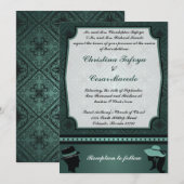 5x7 bruiloft uitnodiging Damask Blauwgroen paar (Voorkant / Achterkant)