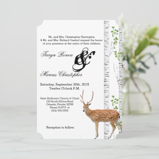 5x7 bruiloft uitnodiging Herten Doe Buck Woodland  (Staand voorkant)