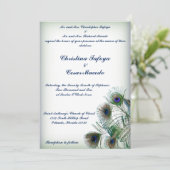 5x7 bruiloft uitnodiging pauwenveren blauw/groen (Staand voorkant)