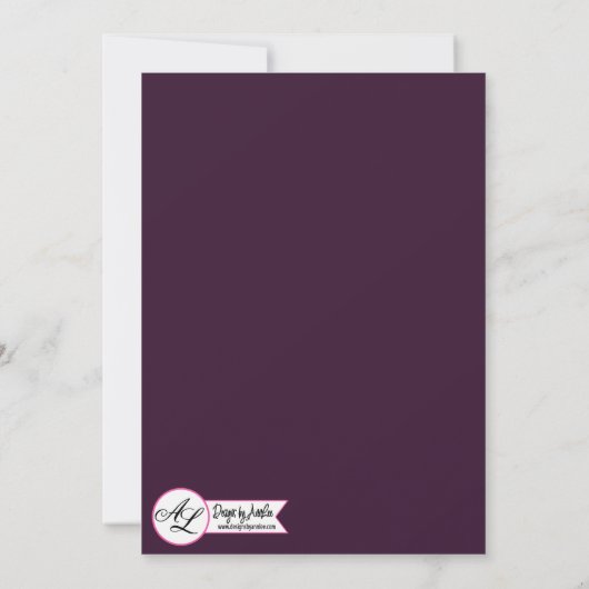 5x7 bruiloft uitnodiging pruim Paarse Rozen gouden (Achterkant)