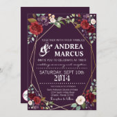 5x7 bruiloft uitnodiging pruim Paarse Rozen gouden (Voorkant / Achterkant)