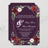 5x7 bruiloft uitnodiging pruim Paarse Rozen gouden (Voorkant / Achterkant)