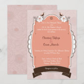 5x7 bruiloft uitnodiging roze/bruin bloemige liefd (Voorkant / Achterkant)