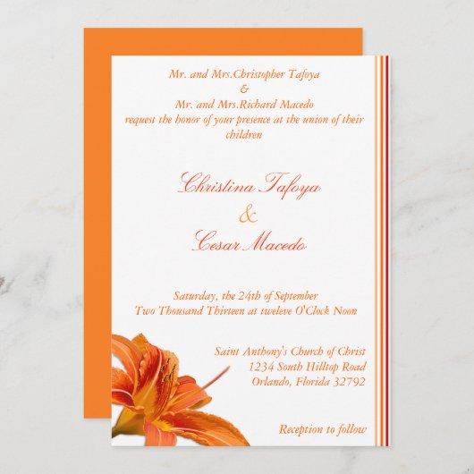 5x7 bruiloft uitnodiging Sinaasappel Tijger Lilly (Voorkant / Achterkant)