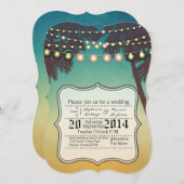 5x7 bruiloft uitnodiging strand zonsondergang palm (Voorkant / Achterkant)