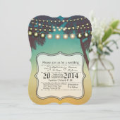 5x7 bruiloft uitnodiging strand zonsondergang palm (Staand voorkant)