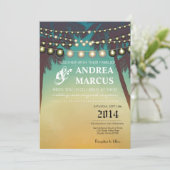 5x7 bruiloft uitnodiging strand zonsondergang palm (Staand voorkant)