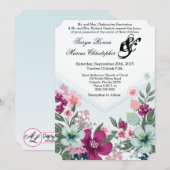 5x7 bruiloft uitnodiging tropische bloemen op blau (Voorkant / Achterkant)