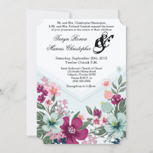 5x7 bruiloft uitnodiging tropische bloemen op blau