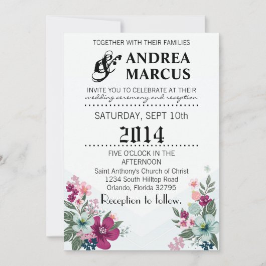 5x7 bruiloft uitnodiging tropische bloemen op blau (Voorkant)