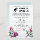 5x7 bruiloft uitnodiging tropische bloemen op blau (Voorkant / Achterkant)