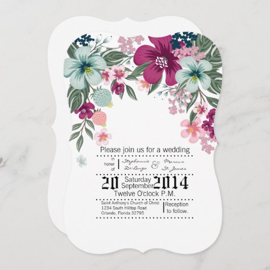 5x7 bruiloft uitnodiging Tropische bloemen op wit (Voorkant / Achterkant)