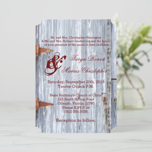 5x7 bruiloft uitnodiging wit wassen hout schuur de (Staand voorkant)