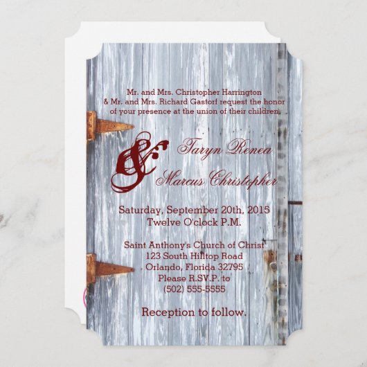 5x7 bruiloft uitnodiging wit wassen hout schuur de (Voorkant / Achterkant)