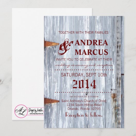 5x7 bruiloft uitnodiging wit wassen hout schuur de (Voorkant / Achterkant)