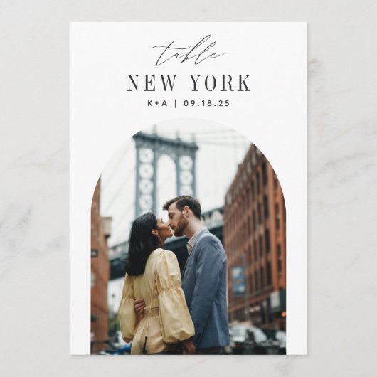 5x7 Bruiloftsreis Bestemming Foto Tafelnummer (Voorkant)