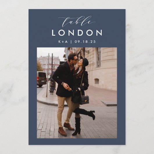 5x7 Bruiloftsreis Bestemming Foto Tafelnummer (Achterkant)