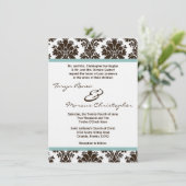 5x7 Bruin Damask Lace Linen Wedding Invite Kaart (Staand voorkant)