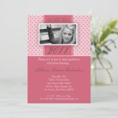 5x7 bruin roze Polka Dot Afstuderen Aankondiging (Staand voorkant)