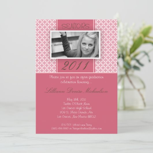 5x7 bruin roze Polka Dot Afstuderen Aankondiging (Staand voorkant)