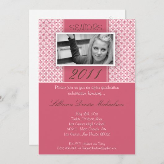 5x7 bruin roze Polka Dot Afstuderen Aankondiging (Voorkant / Achterkant)