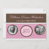 5x7 Bruin Roze Polka Dot Foto Senior Aankondiging (Voorkant)