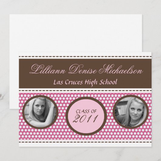 5x7 Bruin Roze Polka Dot Foto Senior Aankondiging (Voorkant / Achterkant)
