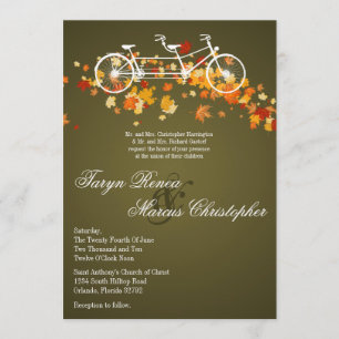 5x7 bruine Herfst Double Bike Wedding Invitation Kaart