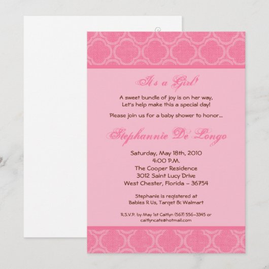 5x7 Bubblegum Damask Print Baby shower Uitnodiging (Voorkant / Achterkant)