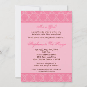 5x7 Bubblegum Damask Print Baby shower Uitnodiging
