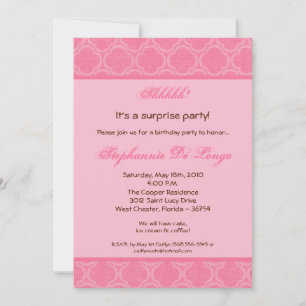 5x7 Bubblegum Damask Print Verjaardag Uitnodiging