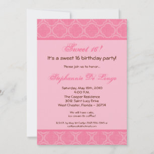 5x7 Bubblegum Damask Sweet 16 Verjaardag Uitnodigi Kaart