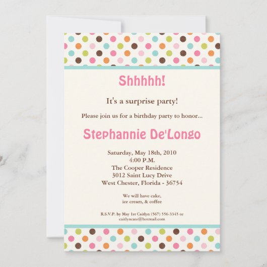 5x7 Bubblegum Polka Dot Pok Verjaardag Uitnodiging (Voorkant)