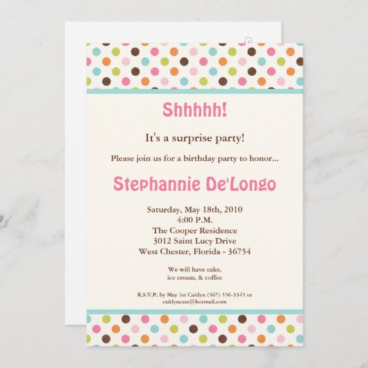 5x7 Bubblegum Polka Dot Pok Verjaardag Uitnodiging (Voorkant / Achterkant)