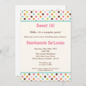 5x7 Bubblegum PolkaDot Sweet16 Verjaardag Uitnodig Kaart (Voorkant / Achterkant)