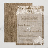 5x7 Burlap en Lace Monogram Wedding Invitation Kaart (Voorkant / Achterkant)