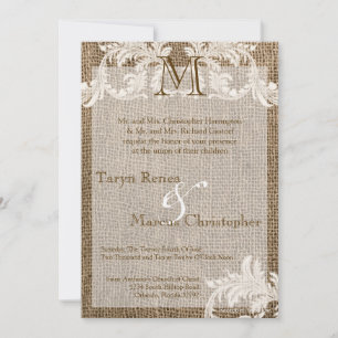 5x7 Burlap en Lace Monogram Wedding Invitation Kaart