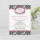 5x7 Butterfly Zebra Print Birthday Part Invitation Kaart (Staand voorkant)