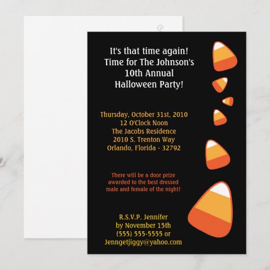 5x7 Candy Corn Halloween Costume Party Invitation Kaart (Voorkant / Achterkant)