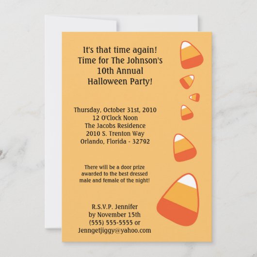 5x7 Candy Corn Halloween Costume Party Invitation Kaart (Voorkant)